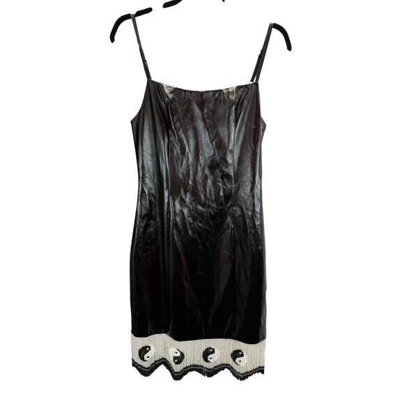 NWT Staud Joan Faux Patent Leather Mini Dress w/ Beaded Hem Yin Yang Sz 6 - Picture 7 of 10